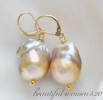 

Z4587 beautiful 21mm baroque purple KESHI REBORN PEARL dangle earrings