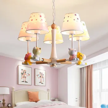 

Cartoon Chandelier With Fabric Lampshade For Children Cute Hanging Lights Boys Room Lustre Girls Suspension Luminaire