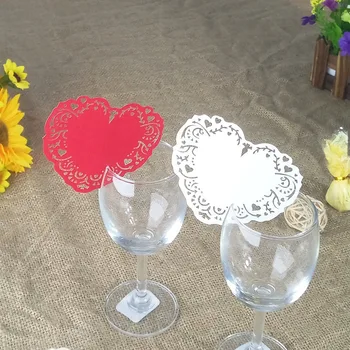 

100 pcs Laser Cut Wine Love Heart Glass Card Wedding Decoration Place Cup Card Wedding Favors and gifts 5ZB06
