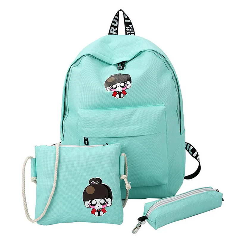 

Backpack Female Solid Canvas Shoulder Bag Three-Piece Set School Student Bag Female Travel Backpack Femm Mochila A8