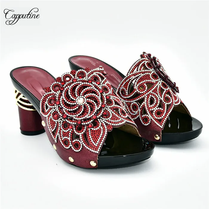 

Excellent wine African lady high heel shoes with nice rhinestones for party 288-2, Heel height 9cm,