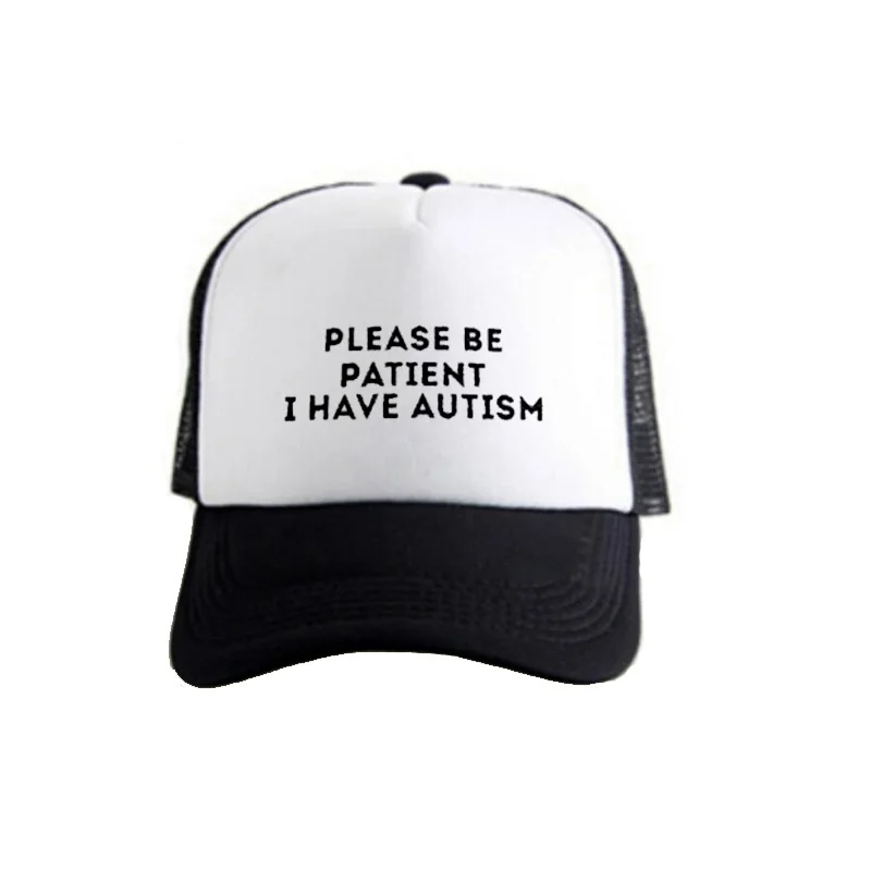 

Pkorli Women'S Cap Please Be Patient I Have Autism Letter Printed Unisex Baseball Caps Men'S Summer Mesh Net Trucker Hat
