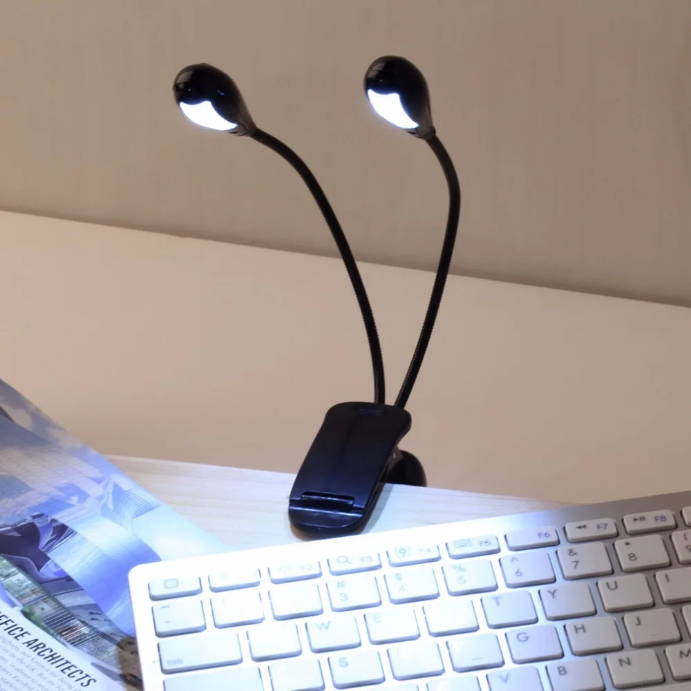

Adjustable Fashion Goosenecks 2 Dual Flexible Arms 4 LED Clip-on Light Lamp Reading Desk Table Lamp For Piano Music Stand Book