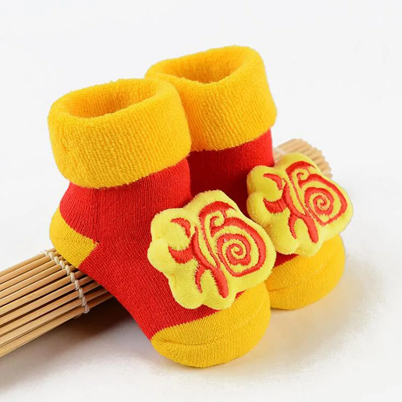 Новые Красные домашние носки для малышей, детские зимние толстые теплые мультяшная нога, носки