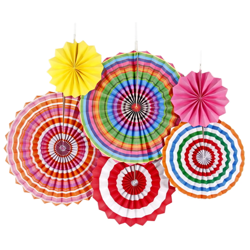 6pcs Colorful Tissue Paper Wheel Fans Rosettes Set Wall Photo Backdrop Wedding Birthday Baby Shower Party Hanging Decor