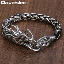 Davieslee, мужской браслет с головой дракона, 316L, браслет из нержавеющей стали, пшеничная цепочка, Панк ювелирные изделия 9 мм, 21,5 см, DLHB450