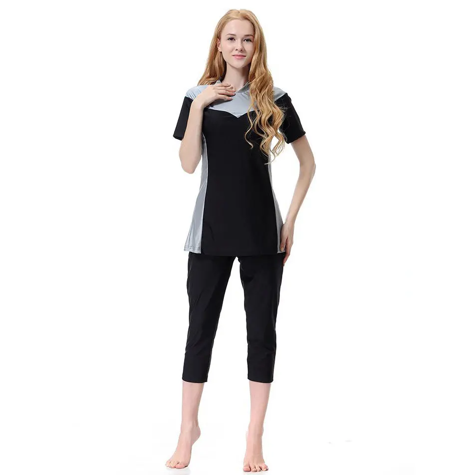 

2019 New Quality 3 Pieces Burkini Sets Women Patchwork Muslim Swimsuit Modest Beach Swimwear Bikini Bathing Suits VKYY1038