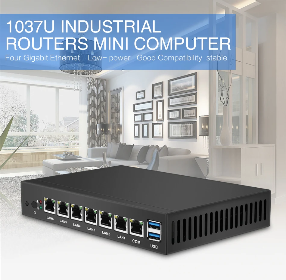 HLY мини-ПК Intel Celeron 1037U 6 * Gigabit Ethernet LAN мини-компьютер Celeron 1007U промышленный компьютер Windows Pfsense Firewall