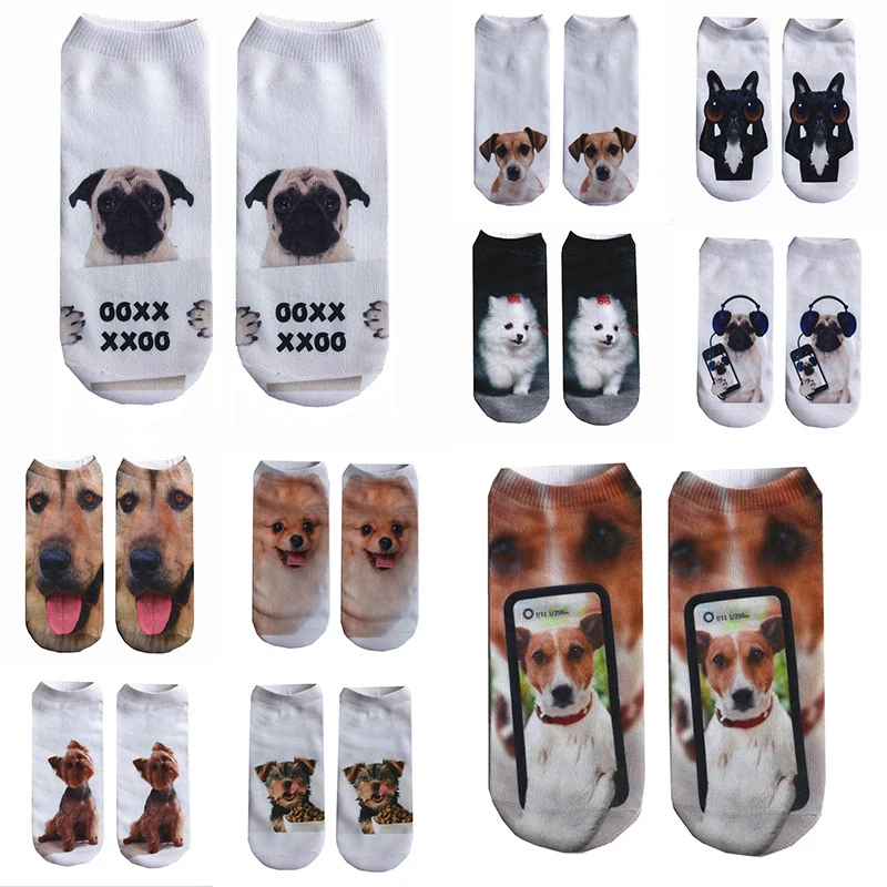 

3D Socks Harajuku Style Men Women's Socks Casual Cartoon Dog Neutral Low Ankle Socks With Print Free Shipping