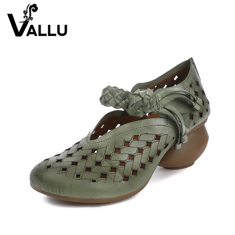 

2018 Summer Woman Pumps Genuine Leather High Heel Shoes Woman Shoes Handmade Weaving Strap Fretwork Breathable