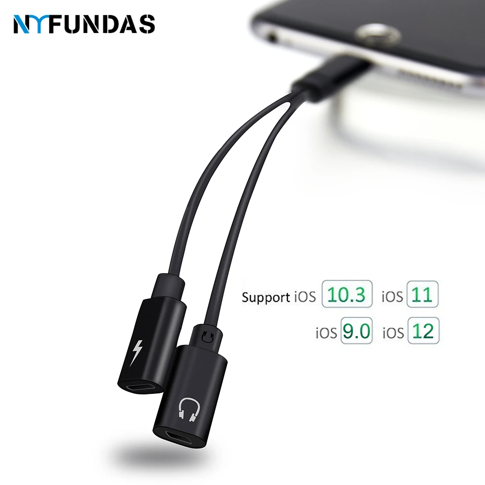 

NYFundas 2 in 1 Dual Jack Audio Charging Cable For Apple liphone X 8 7 6 Plus XS MAX XR earphone headphone ecouteurs Accessories
