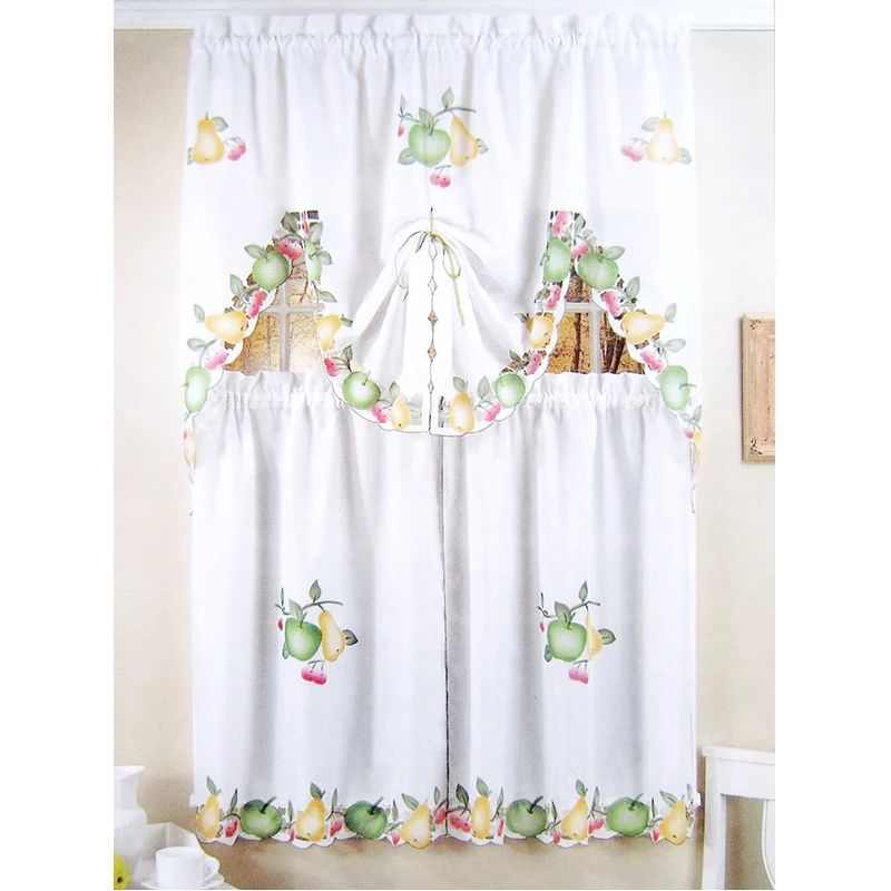 

3 PCS/set Europe pastoral fruit Kitchen Window Curtain 2 tiers 1 valance