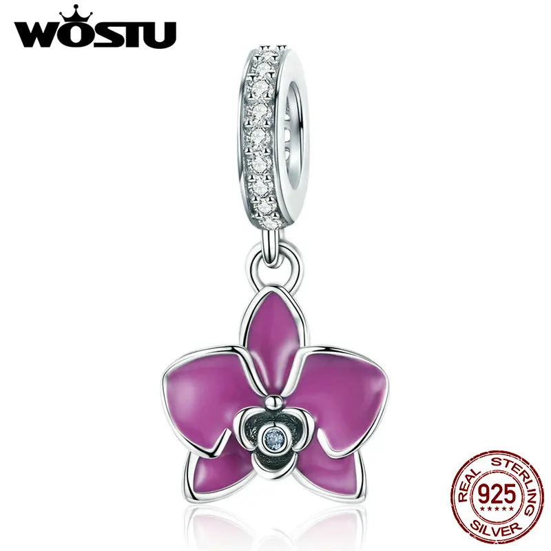 

WOSTU 100% 925 Sterling Silver Elegant Phalaenopsis Flower Charms Bead Fit Original Bracelet Necklace Jewelry Making Gift CQC806