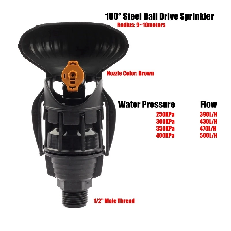 10 шт. R: 9~ 10 м s 1/2 ''резьбы садовый газон орошение спринклеры стальной шаровой привод 360 градусов Поворотный распылитель насадки для полива - Цвет: Коричневый