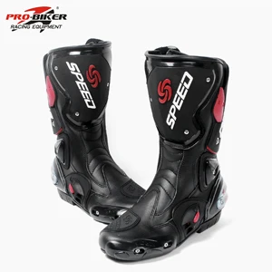 Для мужчин PRO байкерские B1001 с жесткими защитными PRO скоростные гонки ботинки спортивные женские мотопробег, гонки в байкерском стиле Armour обувь - Цвет: Черный