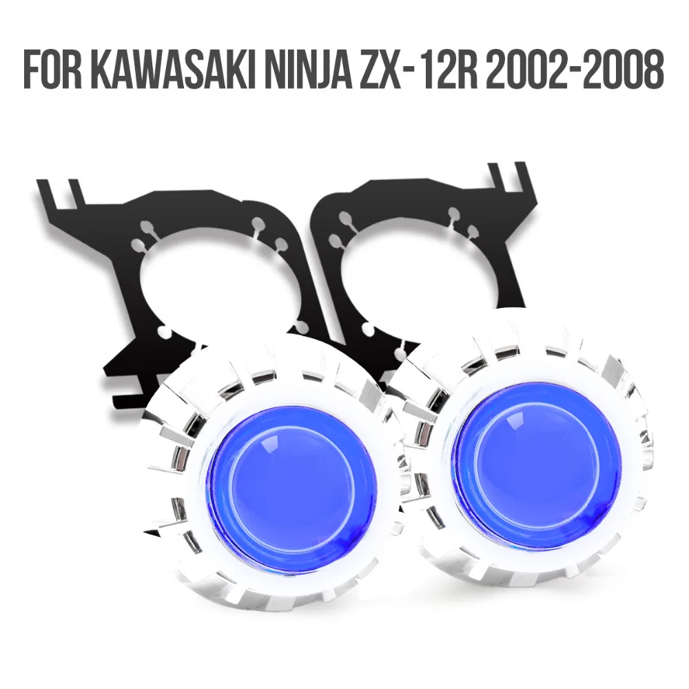 KT фара подходит для Kawasaki ZX-12R 2002-2008 LED Angel Eyes Blue Demon Мотоцикл HID Bi-xenon объектив