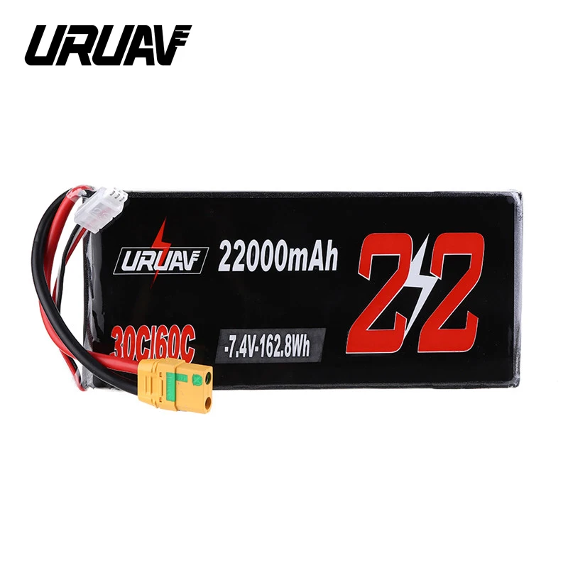URUAV 7.4V 30/60C 2S XT90 22000mAh Plug Lipo Battery for RC Quadcopter Agriculture Drone Spare Parts Accessories DIY