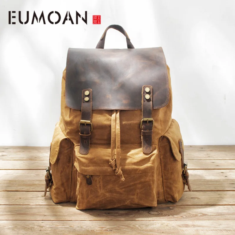 

EUMOAN Casual waterproof Retro canvas computer backpack, student shoulder bag, outdoor travel large capacity shoulder bag