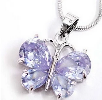 

huij 0033254 Lovely 18KWGP Purple Cubic Zirconia Butterfly Pendant & Necklace 2pc