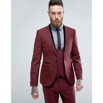 

Custom Made Burgundy Double Breasted Slim Fit 3 Piece Wedding Suits For Men Jacket Groom Tuxedos Men Blazer(Jacket+Pant+Vest)