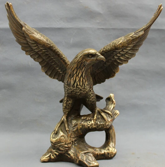 SUIRONG---518+++12&quot Folk Home FengShui Chinese Copper Bronze Bird Fly Eagle Hawk On Tree Statue | Дом и сад