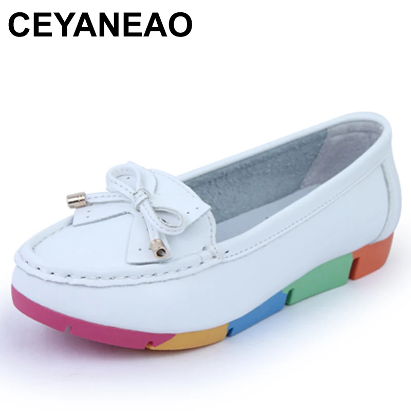 

CEYANEAO Women Ballet loafers Flats Shoes Genuine Leather Slip on Camouflage butterfly Knot Pointed Toe Ladies ballerina loafers