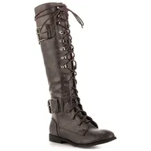 Pale Deep Grey Knee Boots For Women Shoes sapato feminino Flat Heel Round Toe Womans Boots