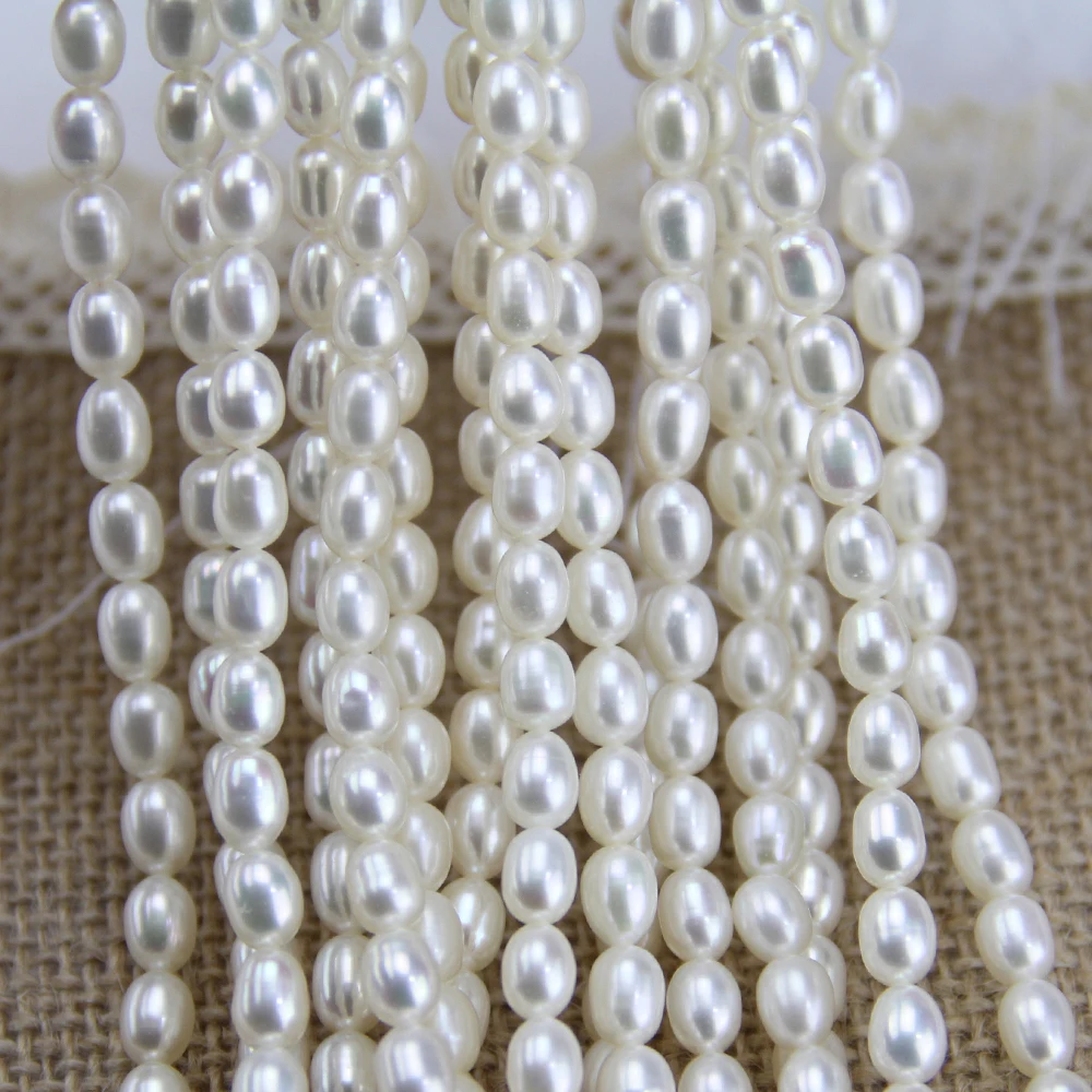 5mm AA natural white freshwater oval pearl strand,drop shape pearl string,DIY material,rice