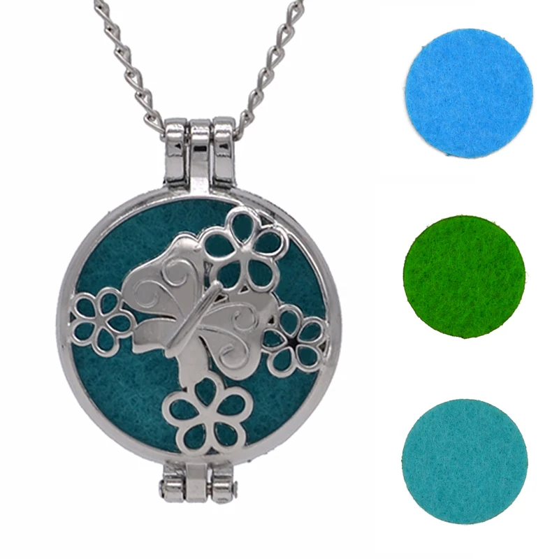 1pcs Aroma Diffuser Necklace Open Vintage Silver Lockets Pendant Perfume Essential Oil Aromatherapy Locket Necklace With Pads