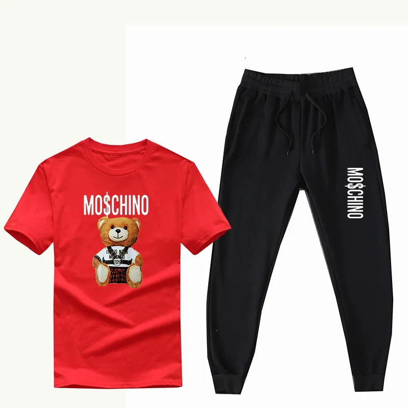 

New Summer Men tracksuit Short sleeve suit tshirt +joggers pants 100%Cotton Brand print track suit trainingspak mannen chandal