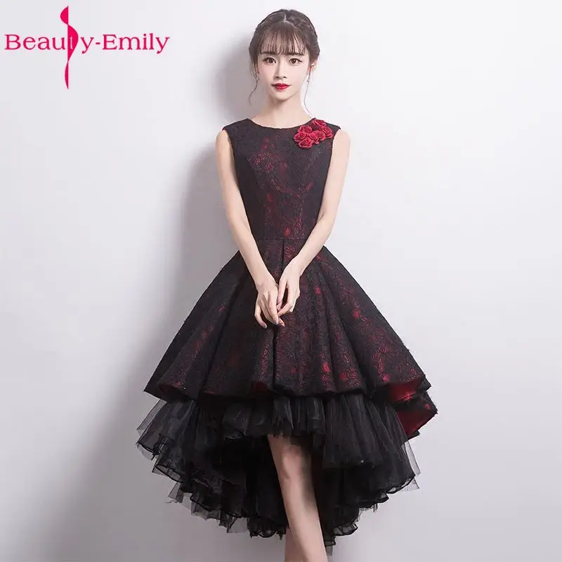 Beauty Emily Elegant Asymmetrical Black Red Evening Dresses 2019 Formal Prom Dresses Backless vestido de noite Party Dresses Beauty Emily Elegant Asymmetrical Black Red Evening Dresses 2019 Formal Prom Dresses Backless vestido de noite Party Dresses