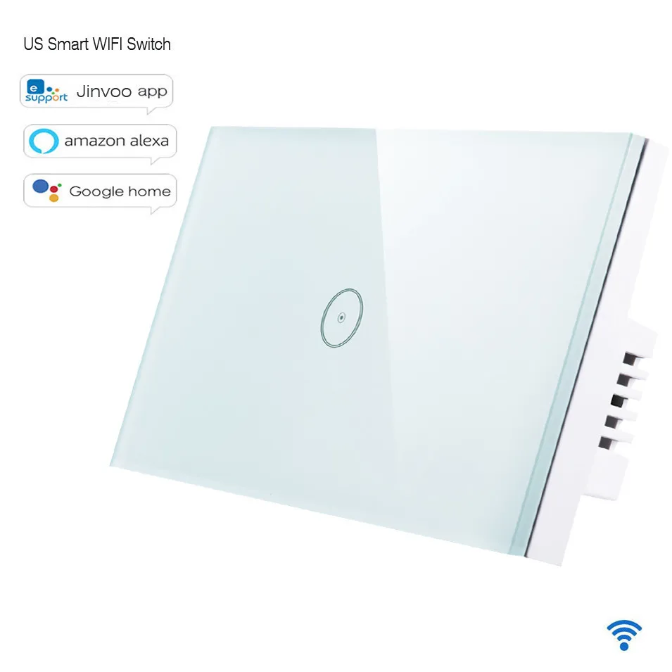 New Jinvoo app US Type Smart WIFI Switch 1 Gang 1 way Touch Panel,Wireless Remote Wifi Light Switch,Works With Alexa Google Home