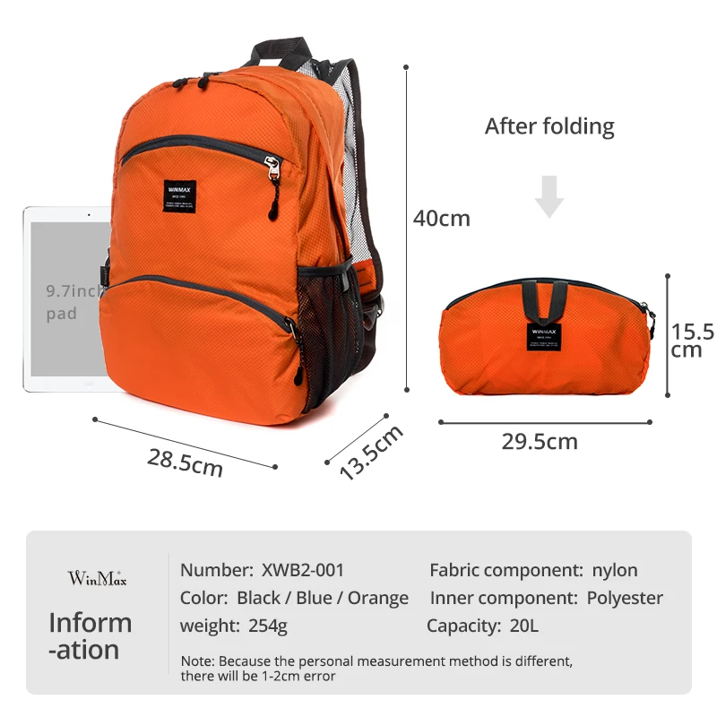 Leve dobrável mochila de viagem grande capacidade