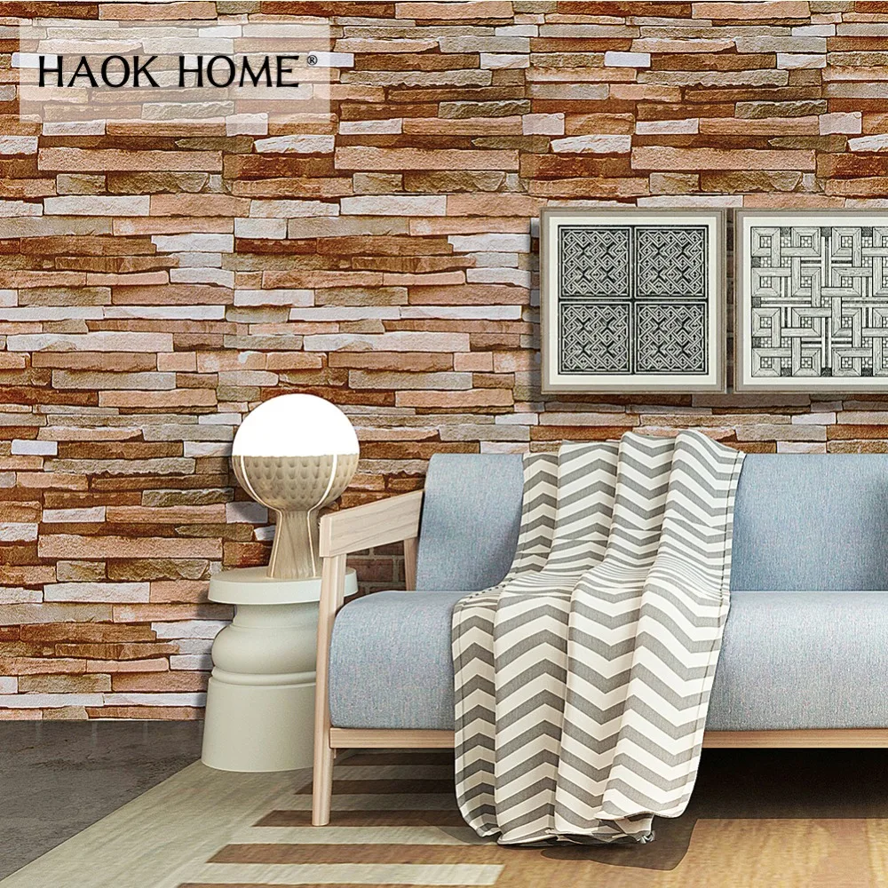 

HaokHome Rustic Peel & Stick Stacked 3D Brick Wallpaper Brown/Tan Self Adhesive Contact Paper Living Room Kitchen Wall Decor