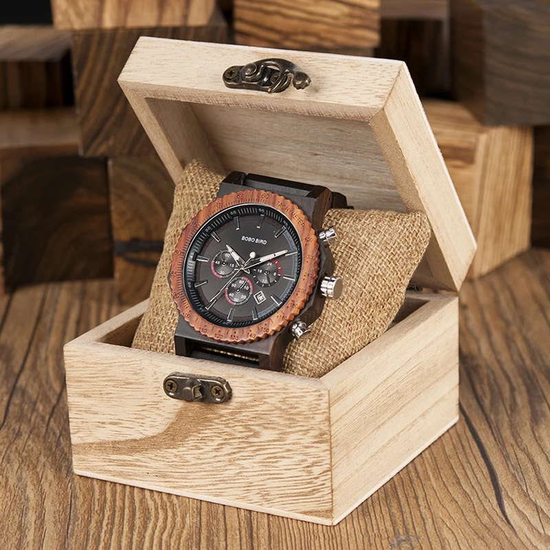 51mm Big Size Men Watch BOBO BIRD relogio masculino Wooden Quartz Top Luxury Watches for Dad Gift reloj mujer Accept Logo