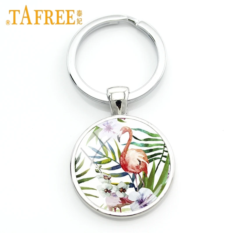 

TAFREE Fashion Flower&Plants Personality Flamingo Art Photo Keychain Key Chain Glass Dome Women Exquisite Key Ring Jewelry ZY75