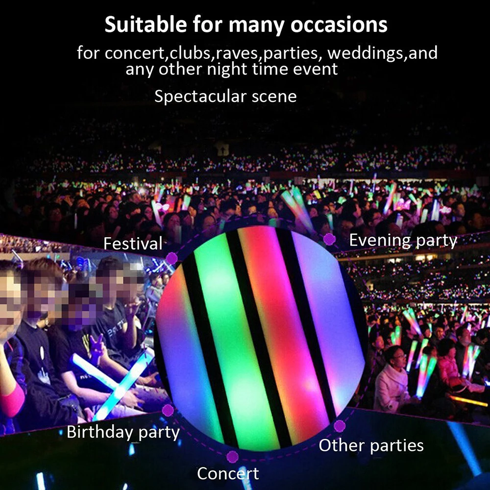 30pcs lot Colorful Flashing LED Foam Sticks Glow Stick For Flashing Batons 48cm Light-Up Stick Festival Party Decoration Concert Prop (7)