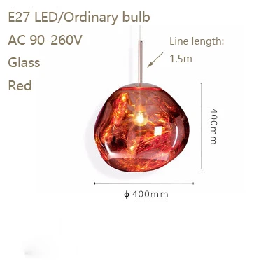 Современная Новинка художественная деко стеклянный подвесной светильник светодиодный E27 с 3 вида цветов в простом стиле для гостиной, спальни, кухни ресторана кафе, отеля, офиса - Цвет корпуса: Red400mm
