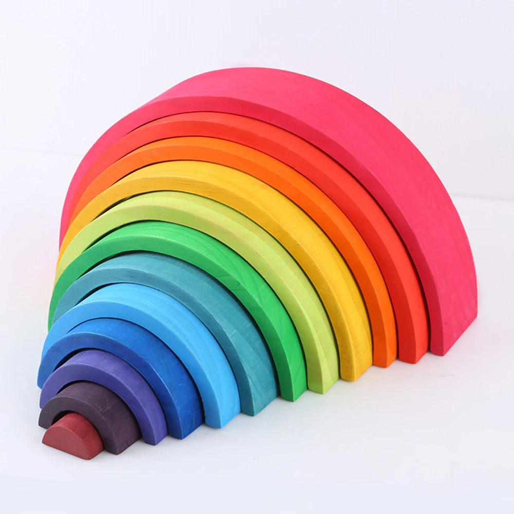 

12 Pcs/Lot Baby Toys Rainbow Blocks Wooden Rainbow Stacker Nesting Puzzle Montessori Building Blocks Creative Educational Toys