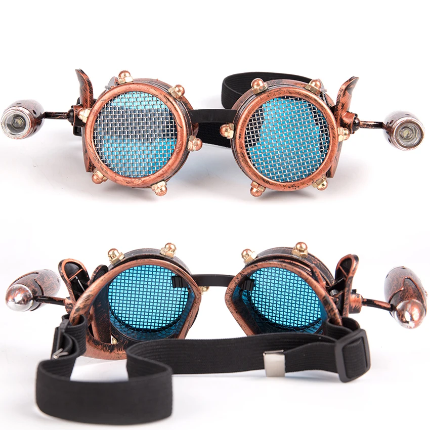 

FLORATA Unisex Vintage Retro Victorian Gothic Cosplay Steampunk Goggles Glasses Welding Punk With Small Lamp 2 Colors