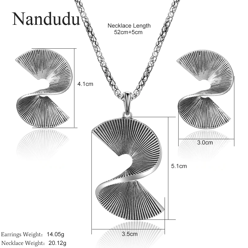 Nandudu стиль панк Винтаж Серебряный цвет Нерегулярные крученый кулон ожерелье серьги Ювелирные наборы для женщин девочек CN383 CE424