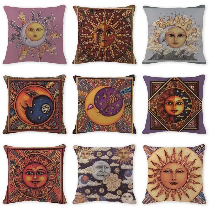 

Plain Cushion Covers Kilim Sun Moon God Pillow Case Cover Yoga Rectangle Cotton Linen Large Floor Hom Decor Rustic Cover Pillow