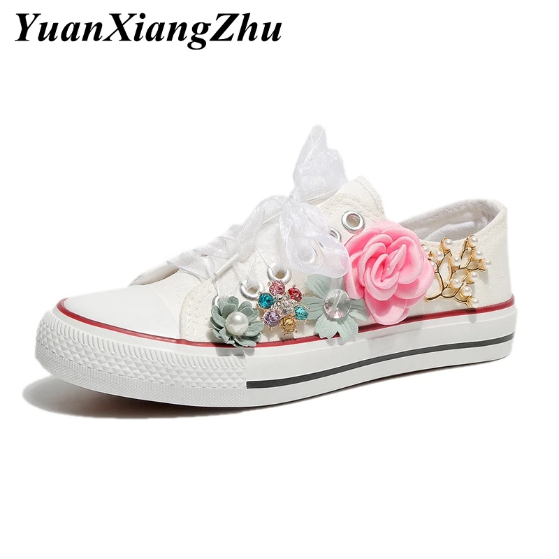 

2019 fashion women sneakers flower canvas shoes female casual summer shoes trainers lace up girl basket femme vulcanize shoes