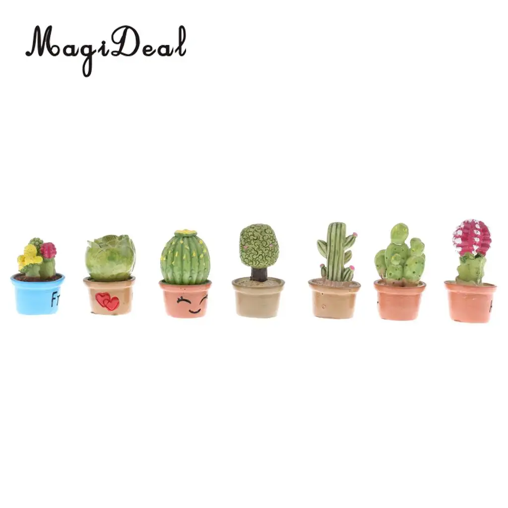1:12 Scale Micro Landscape Dollhouse Miniature 7 Pots Succulent Green Plants Garden Decoration for Dolls House Desk Yard Accs