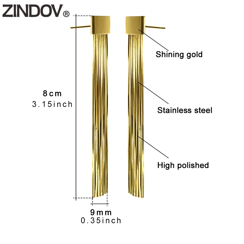 Модные ювелирные изделия ZINDOV, серьги с кисточками, длинные золотые, розовые, золотые, серебряные классические винтажные вечерние женские модные серьги из нержавеющей стали