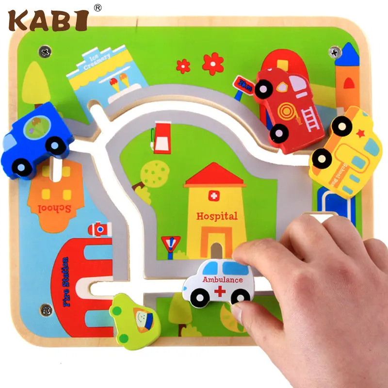 Дети деревянные слайд движения автомобиля сцена головоломки городского железнодорожного игрушки, поиск автомобиля игра горка Пазлы