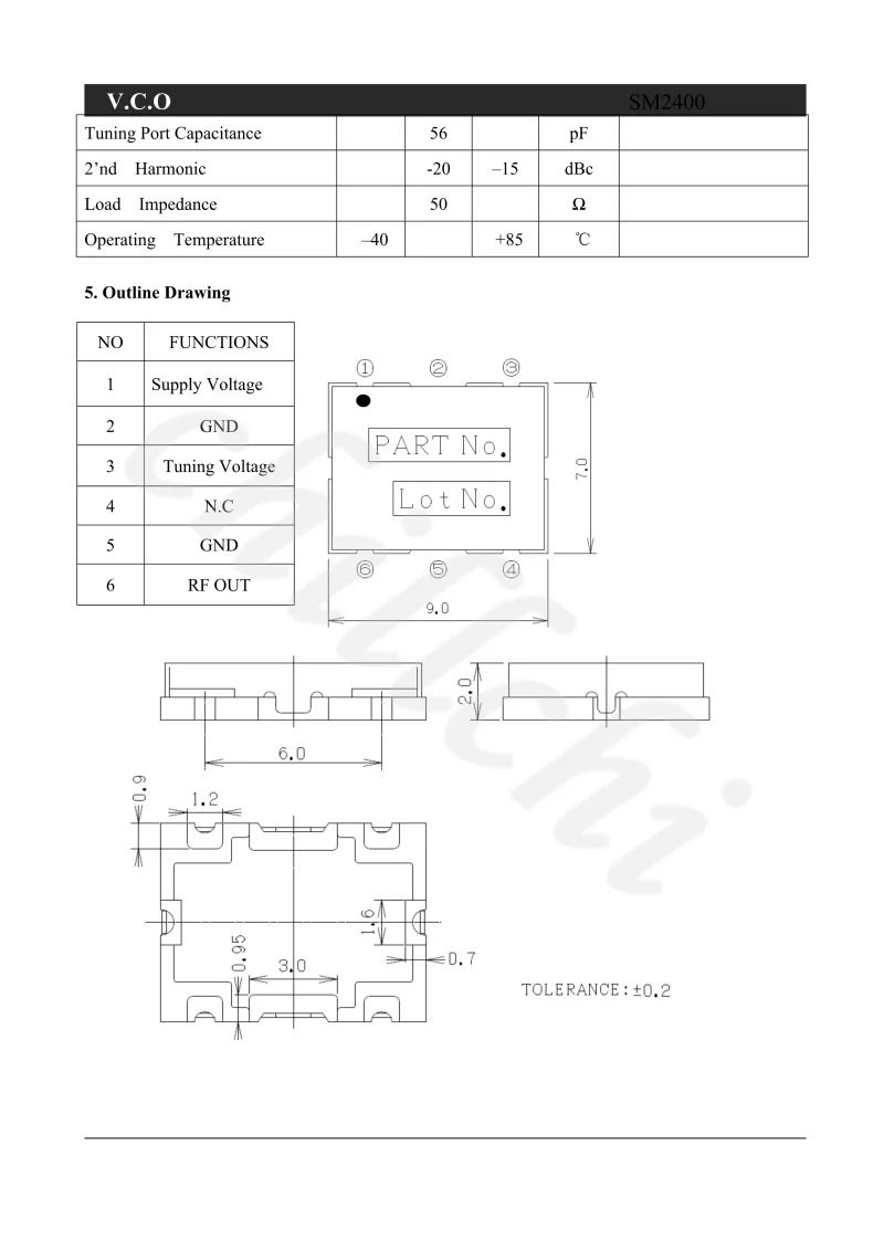 Oscilador controlado tensão do VCO, SM2400, 2300-2485MHZ