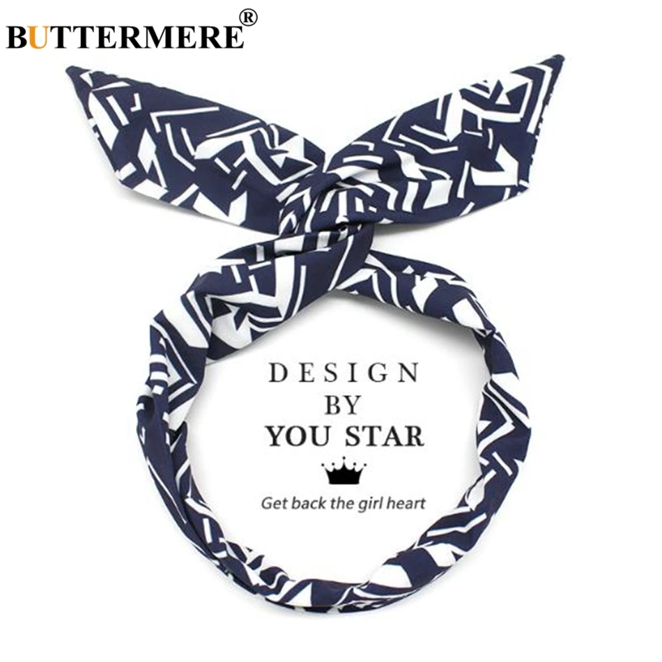 

BUTTERMERE Headwear Women Geometric Print Hair Accessories For Women Blue Black Ladies Cross Bow Brand Vintage Female Hair Bands