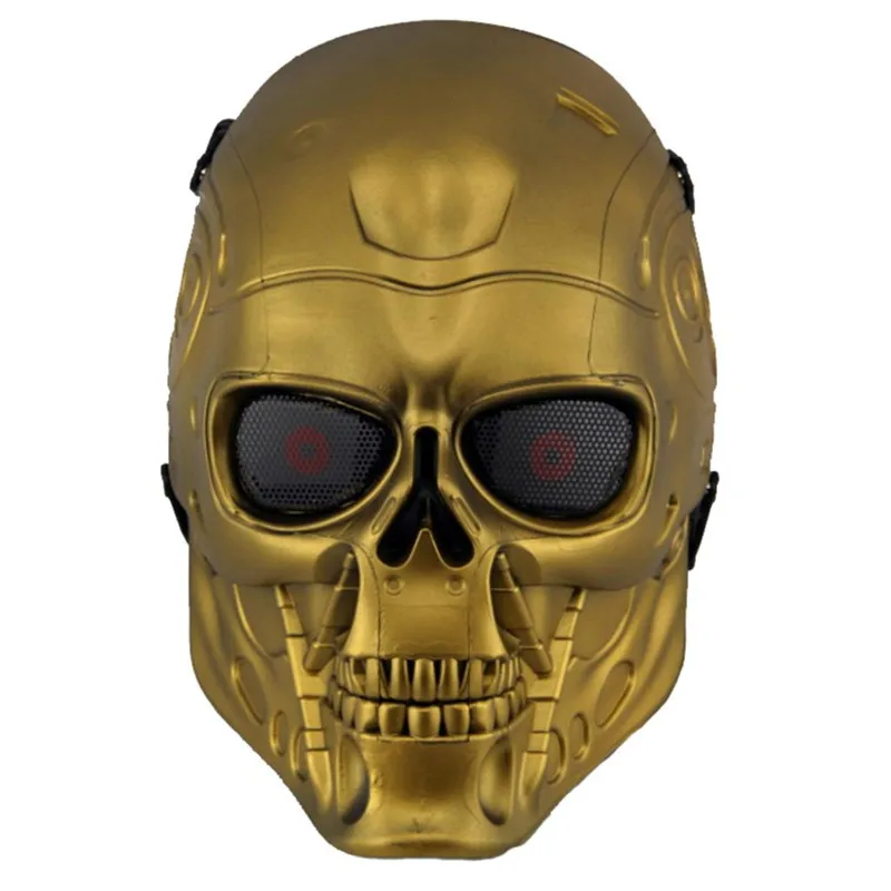 Терминатор T800 Череп тактическая маска страйкбол сетка CS Wargame аксессуары косплей военная армия полное лицо пейнтбол маски - Цвет: Gold