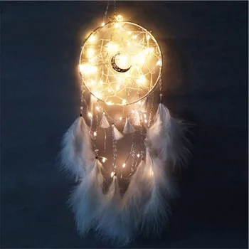 

Handmade Dream Catchers Made by Feather Beads LED Copper wire String lights Home Decorations Arts and Crafts Bring Good Dreams